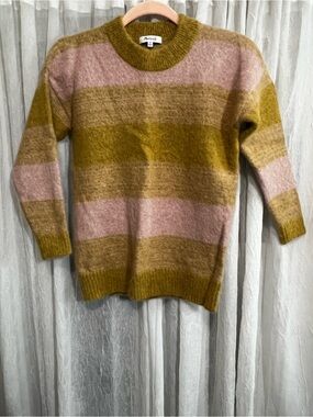 Madewell Olive and Pink Striped Mohair-Blend Crew Sweater